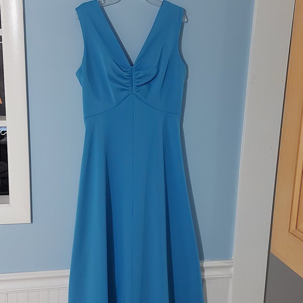 Vintage 70's Powder Blue Size 10 Maxi Dress V Neck